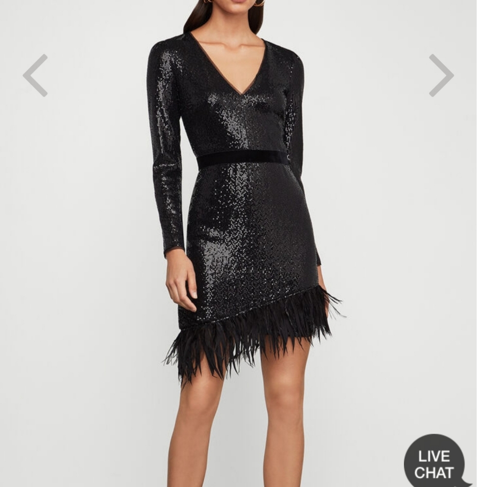 BCBG Max Azria Sequin and feather cocktail dress